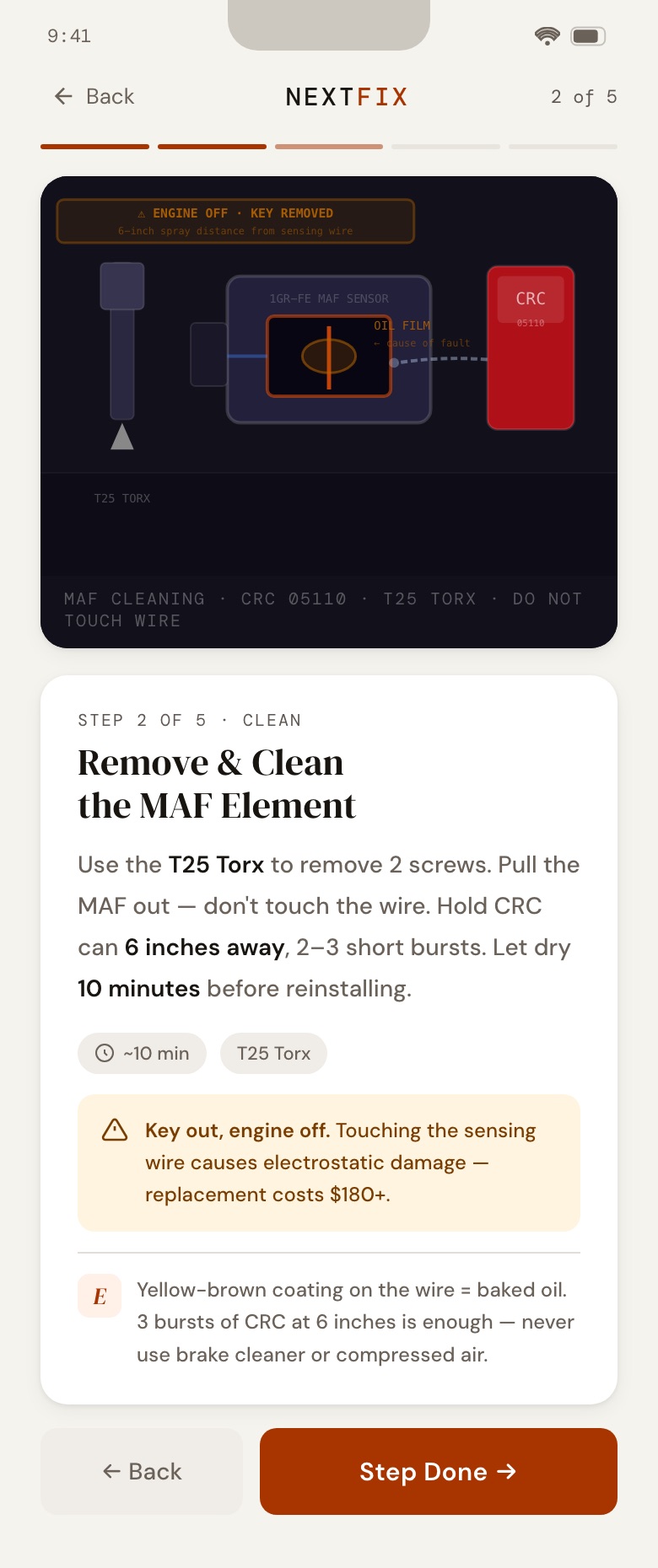 NextFix screen: Guide, step 2