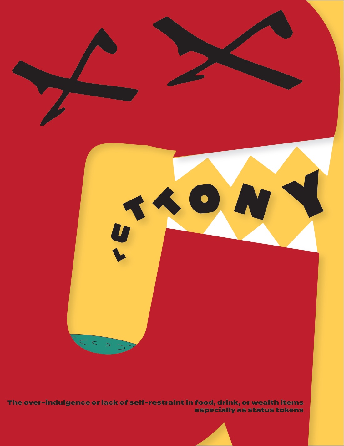 Gluttony typographic poster in red and yellow