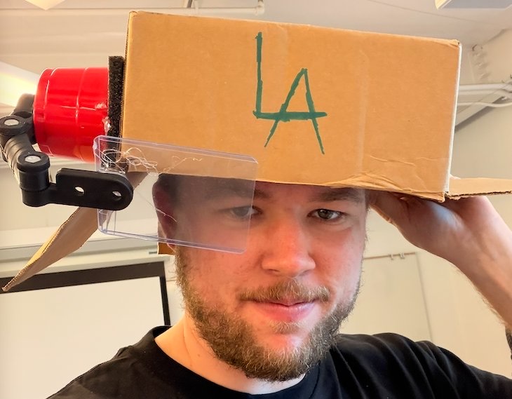 Wearing the cardboard AR headset prototype
