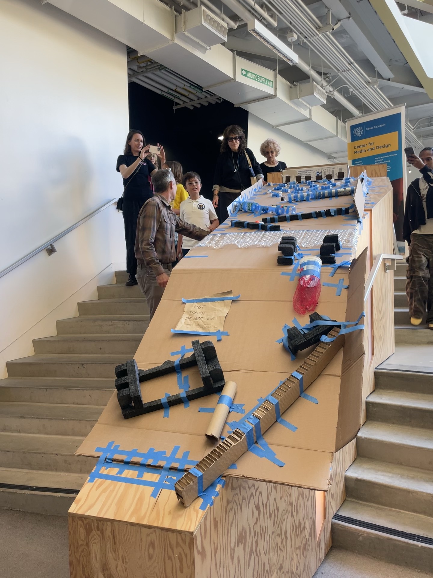 Sustain-O-Ball cardboard ramp installation on the SMC stairs