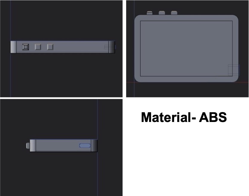 Front, top and side CAD views of the wallet
